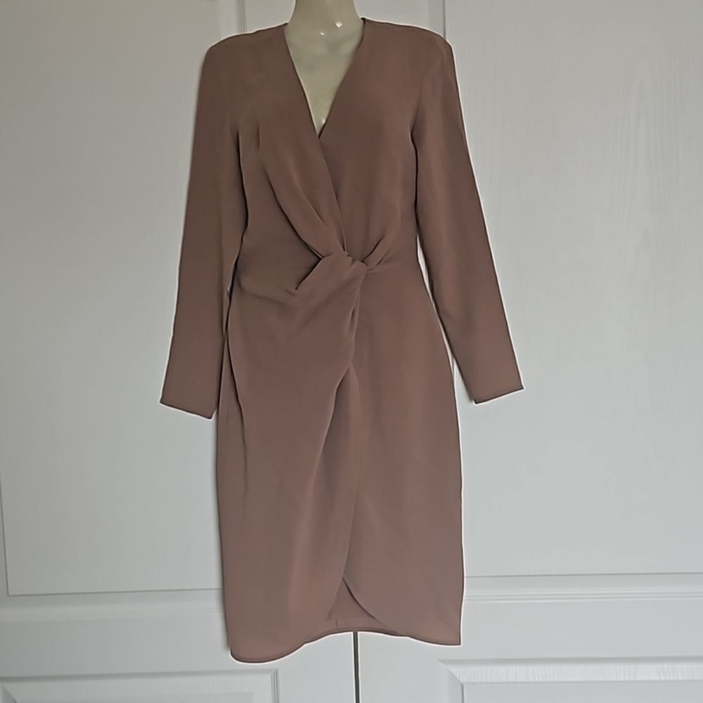 Babaton Long Sleeves Wrap Twisted Midi Dress XXS Brown